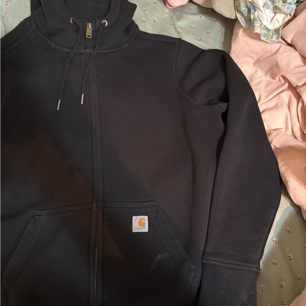 Carhartt Black Relaxed-Fit Zip Hoodie with Gold Zipper